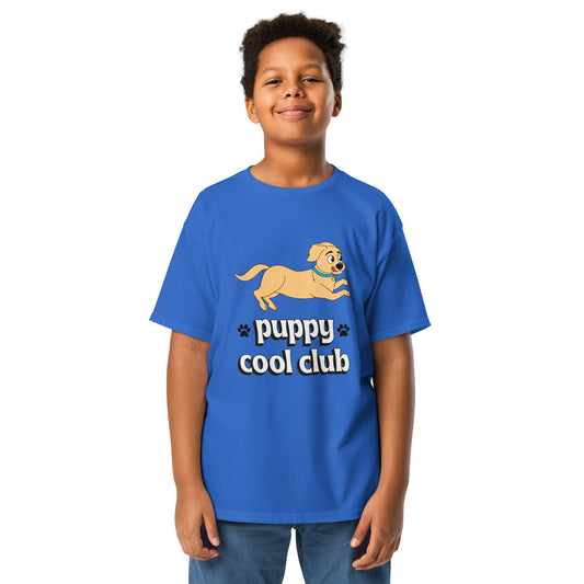 Camiseta clásica juvenil con diseño de cachorro: camiseta cómoda y elegante para niños, adorable estampado de perro para looks divertidos, camiseta de algodón de alta calidad